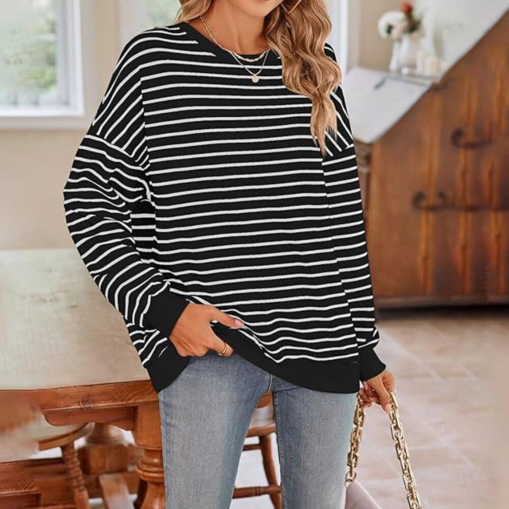 Calvin Klein Black‎ and White Striped Supma Cotton Sweater XL